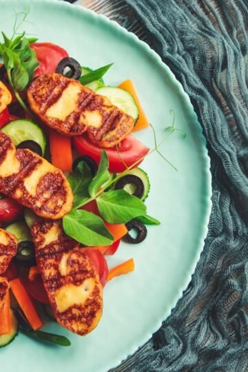 Pois Chiches Grillés Halloumi Plancha Roquette Fraîche