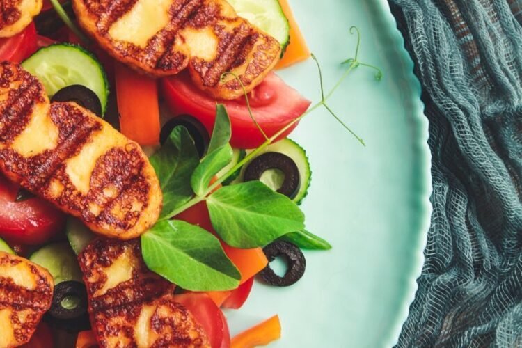 Pois Chiches Grillés Halloumi Plancha Roquette Fraîche