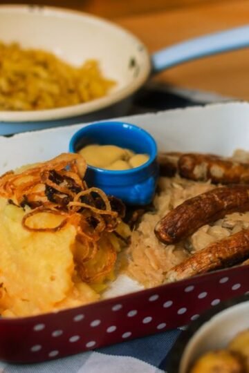 Halloumi Grillé, Choucroute Poêlée, Purée de Patate Douce