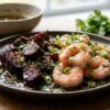 Crevettes Pochées Gingembre-Citron Vert, Betteraves Rôties Sésame