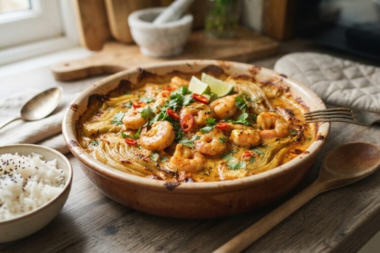 Crevettes Thaï Gratinées et Fenouil Braisé