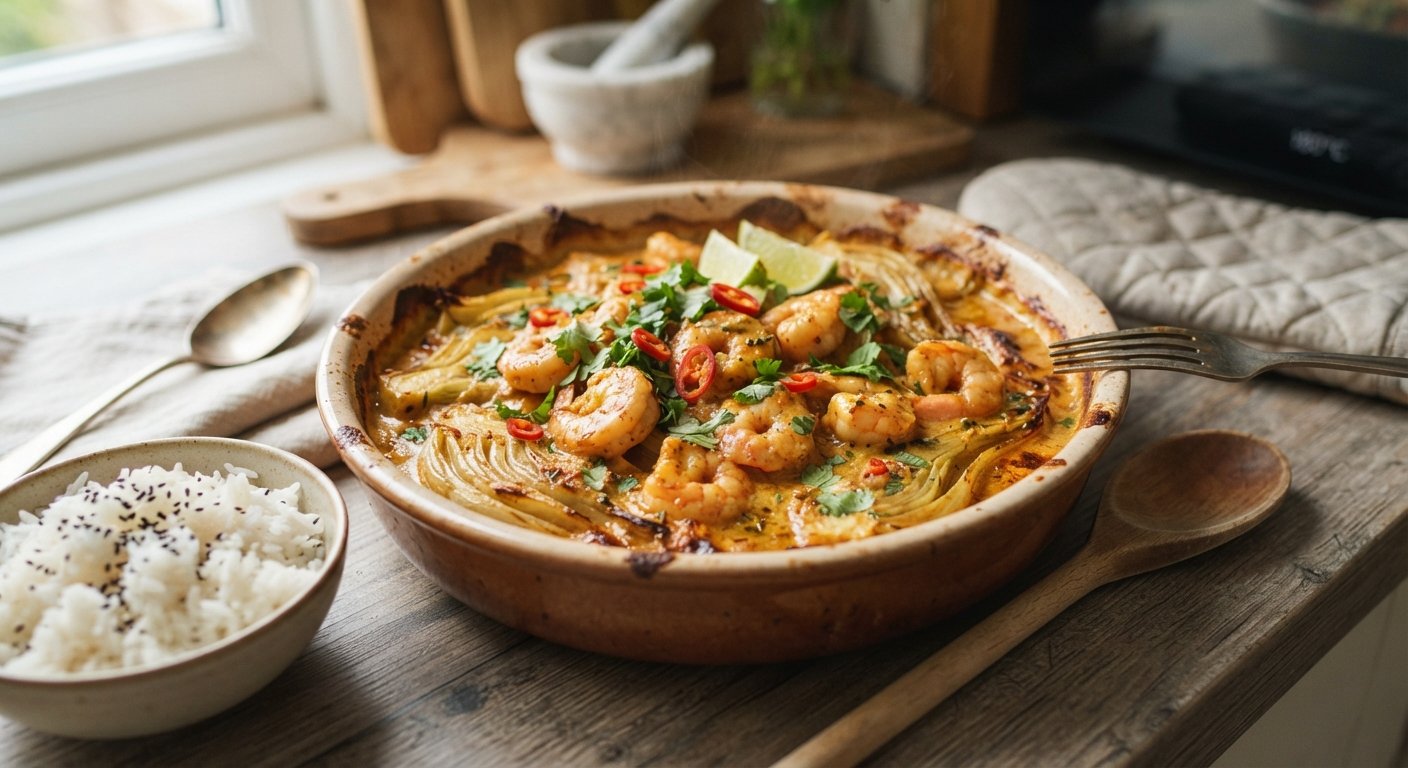 Crevettes Thaï Gratinées et Fenouil Braisé